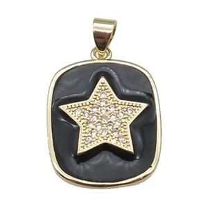 copper Rectangle paved zircon with black enamel, star, gold plated, approx 17-20mm [FN26439]