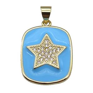 copper Rectangle paved zircon with blue enamel, star, gold plated, approx 17-20mm [FN26440]