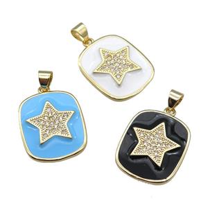 copper Rectangle paved zircon with enamel, star, gold plated, mixed, approx 17-20mm [FN26441]