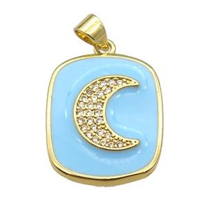 copper Rectangle paved zircon with lt.blue enamel, moon, gold plated, approx 17-20mm [FN26444]