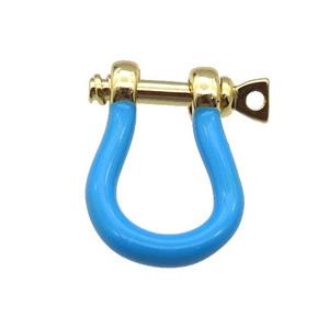 copper U-clasp with blue enamel, gold plated, approx 15-19mm [FN26473]