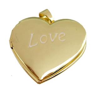 copper Heart Locket pendant with white enamel, LOVE, gold plated, approx 30mm [FN26482]