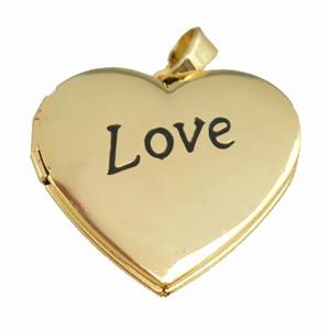 copper Heart Locket pendant with black enamel, LOVE, gold plated, approx 30mm [FN26483]