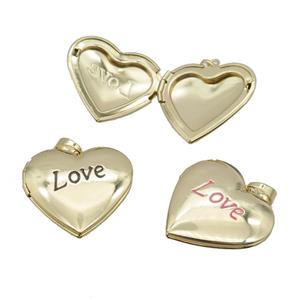 copper Heart Locket pendant with enamel, LOVE, gold plated, mixed, approx 30mm [FN26486]