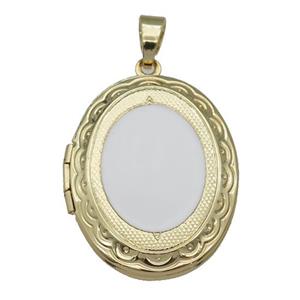 copper Oval Locket pendant with white enamel, gold plated, approx 23-30mm [FN26487]
