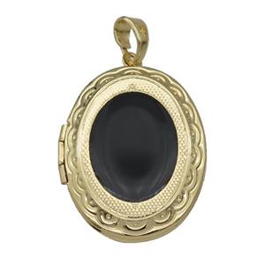 copper Oval Locket pendant with black enamel, gold plated, approx 23-30mm [FN26488]