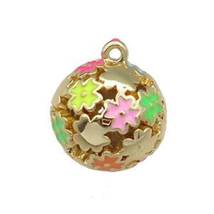 copper Ball pendant with enamel cross, hollow, gold plated, approx 13mm dia [FN26494]
