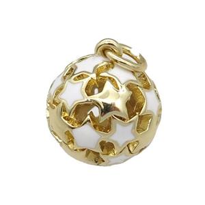 copper Ball pendant with white enamel star, hollow, gold plated, approx 13mm dia [FN26495]