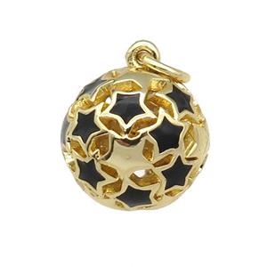 copper Ball pendant with black enamel star, hollow, gold plated, approx 13mm dia [FN26496]