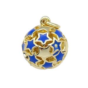 copper Ball pendant with blue enamel star, hollow, gold plated, approx 13mm dia [FN26498]