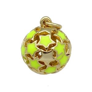 copper Ball pendant with yellow enamel star, hollow, gold plated, approx 13mm dia [FN26504]