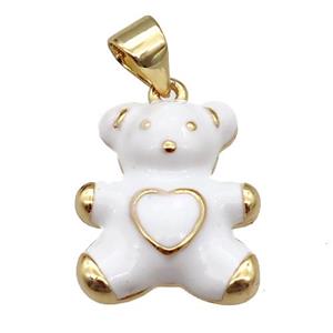 copper Bear pendant with white enamel, gold plated, approx 13.5-16mm [FN26513]