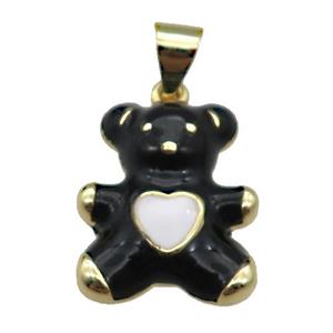 copper Bear pendant with black enamel, gold plated, approx 13.5-16mm [FN26514]