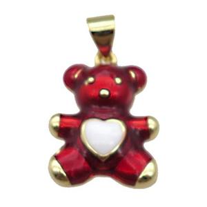 copper Bear pendant with red enamel, gold plated, approx 13.5-16mm [FN26515]