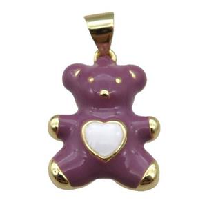 copper Bear pendant with purple enamel, gold plated, approx 13.5-16mm [FN26519]