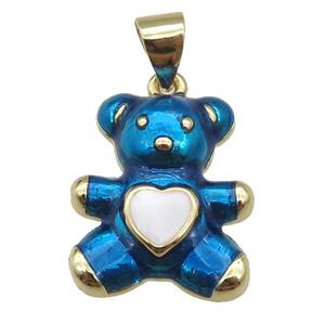 copper Bear pendant with blue enamel, gold plated, approx 13.5-16mm [FN26520]