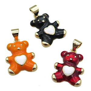copper Bear pendant with enamel, gold plated, mixed, approx 13.5-16mm [FN26521]