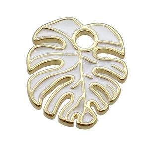 copper Leaf pendant with white enamel, gold plated, approx 16-19mm [FN26522]