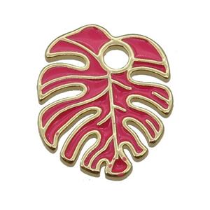 copper Leaf pendant with red enamel, gold plated, approx 16-19mm [FN26523]