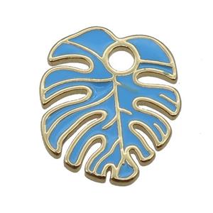 copper Leaf pendant with blue enamel, gold plated, approx 16-19mm [FN26524]