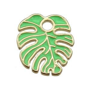 copper Leaf pendant with green enamel, gold plated, approx 16-19mm [FN26527]