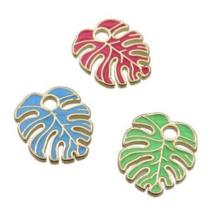 copper Leaf pendant with enamel, gold plated, mixed, approx 16-19mm [FN26528]