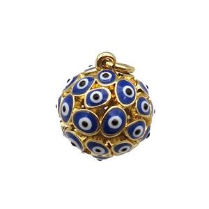 copper Ball pendant with blue enamel Evil Eye, gold plated, approx 13mm dia [FN26529]