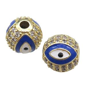 round copper Beads paved zircon with blue enamel Evil Eye, gold plated, approx 10mm dia [FN26530-10MM]