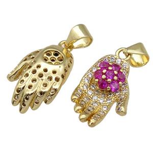 copper hand pendant paved zircon, gold plated, approx 11-16mm [FN26538]