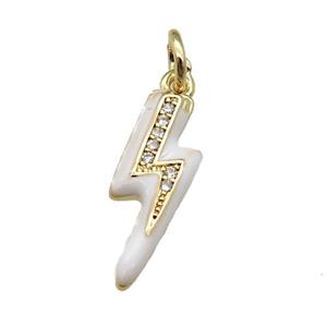 copper Lightning pendant paved zircon with white enamel, gold plated, approx 6-17mm [FN26540]