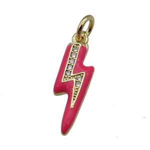 copper Lightning pendant paved zircon with red enamel, gold plated, approx 6-17mm [FN26542]