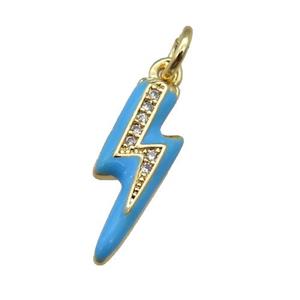 copper Lightning pendant paved zircon with blue enamel, gold plated, approx 6-17mm [FN26543]