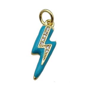 copper Lightning pendant paved zircon with teal enamel, gold plated, approx 6-17mm [FN26545]