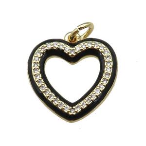 copper Heart pendant paved zircon with black enamel, gold plated, approx 16mm [FN26550]