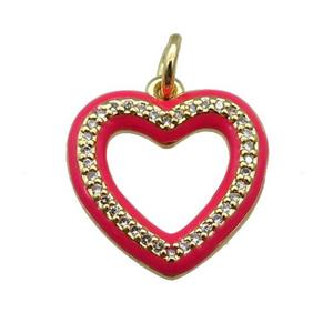 copper Heart pendant paved zircon with red enamel, gold plated, approx 16mm [FN26551]