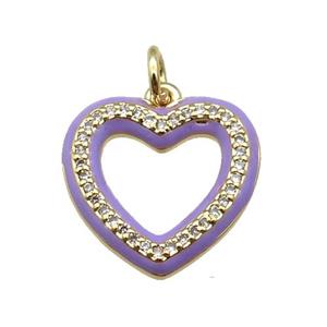 copper Heart pendant paved zircon with lavender enamel, gold plated, approx 16mm [FN26552]
