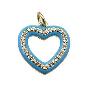 copper Heart pendant paved zircon with blue enamel, gold plated, approx 16mm [FN26553]