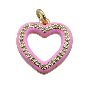 copper Heart pendant paved zircon with pink enamel, gold plated, approx 16mm [FN26555]