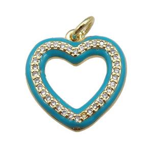 copper Heart pendant paved zircon with teal enamel, gold plated, approx 16mm [FN26556]