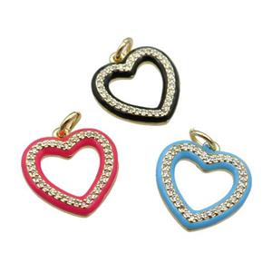 copper Heart pendant paved zircon with enamel, gold plated, mixed, approx 16mm [FN26557]