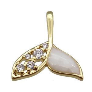 copper sharktooth pendant paved zircon with white enamel, gold plated, approx 17mm [FN26560]