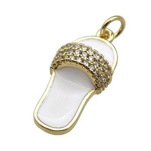 copper Shoe pendant paved zircon with white enamel, gold plated, approx 11-21mm [FN26561]