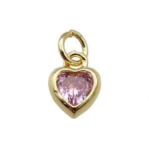 copper Heart pendant paved pink zircon, gold plated, approx 7mm [FN26584]