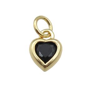 copper Heart pendant paved black zircon, gold plated, approx 7mm [FN26585]