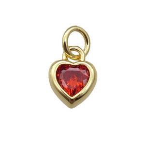 copper Heart pendant paved red zircon, gold plated, approx 7mm [FN26586]
