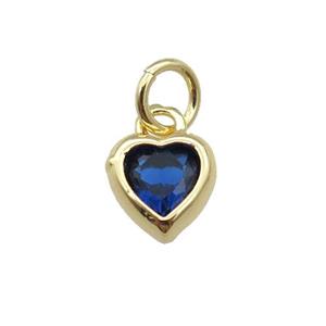 copper Heart pendant paved blue zircon, gold plated, approx 7mm [FN26587]