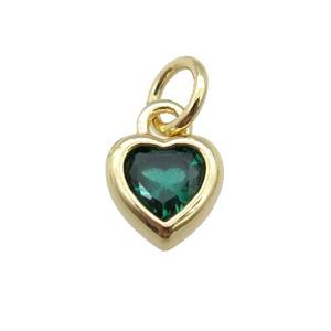 copper Heart pendant paved green zircon, gold plated, approx 7mm [FN26588]