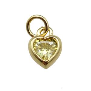 copper Heart pendant paved yellow zircon, gold plated, approx 7mm [FN26590]