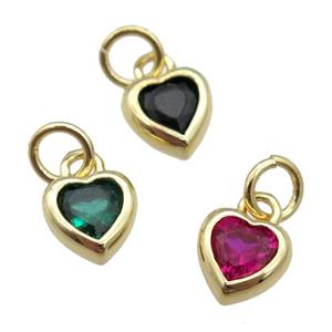copper Heart pendant paved zircon, gold plated, mixed, approx 7mm [FN26592]