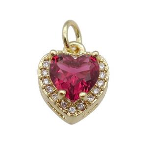 copper Heart pendant paved red zircon, gold plated, approx 10mm [FN26595]